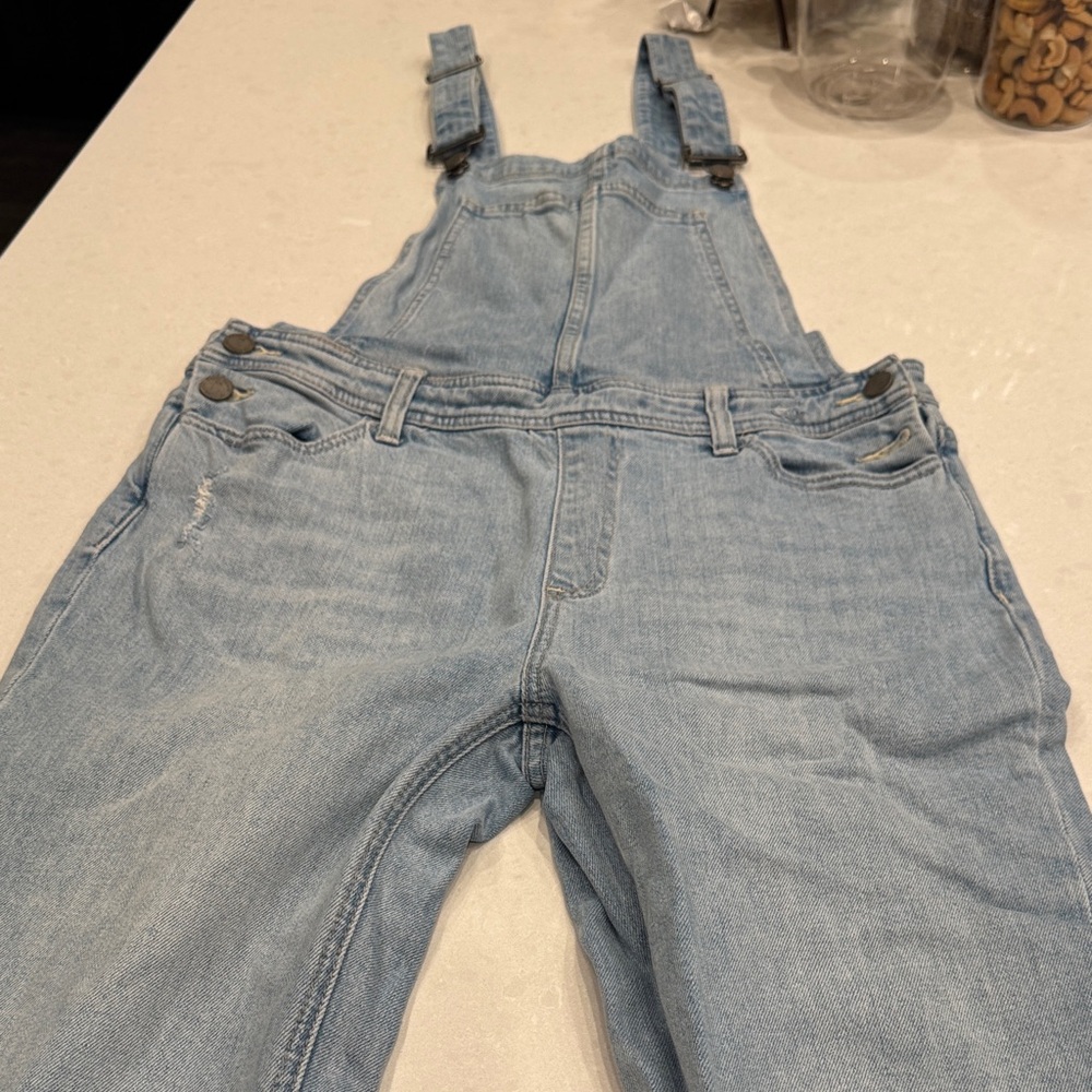 PAIGE Sky Blue Denim Overalls high rise sierra with raw hem